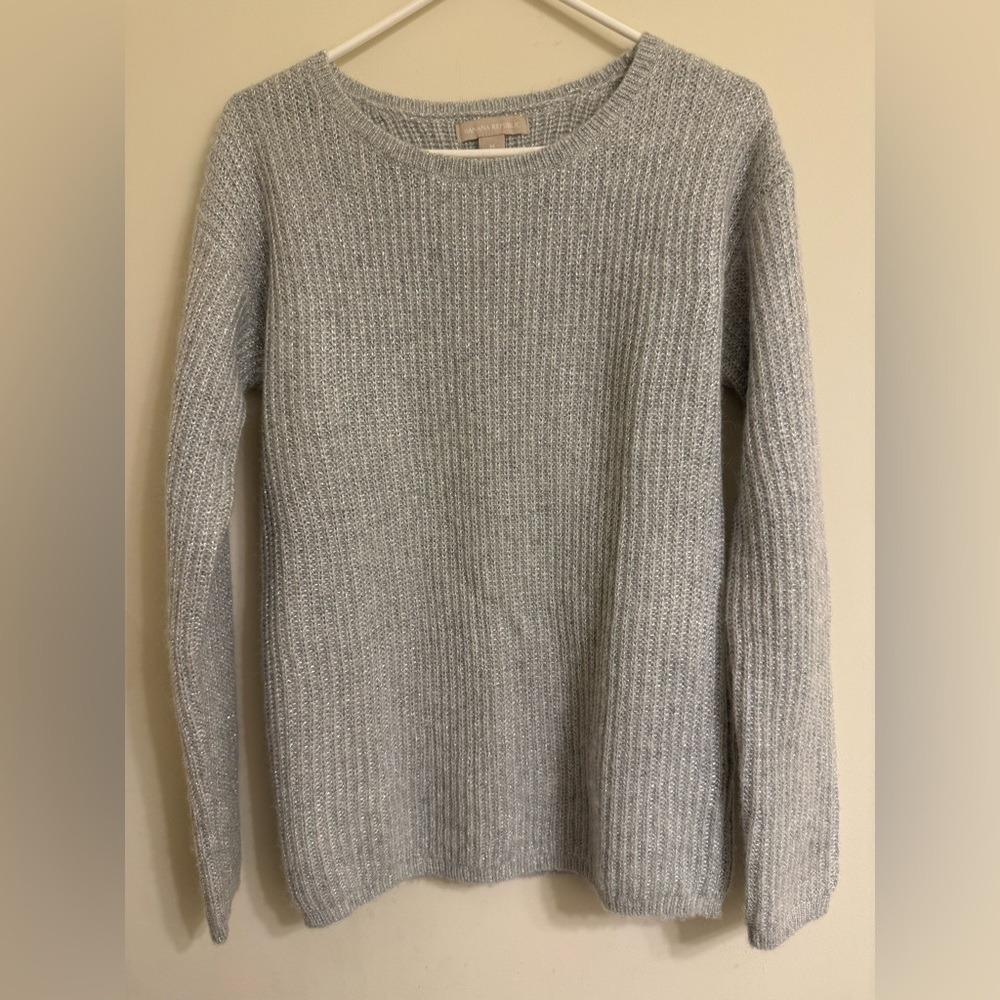 Banana Republic Metallic Silver Wool Alpaca Blend Ribbed Crewneck Sweater Medium